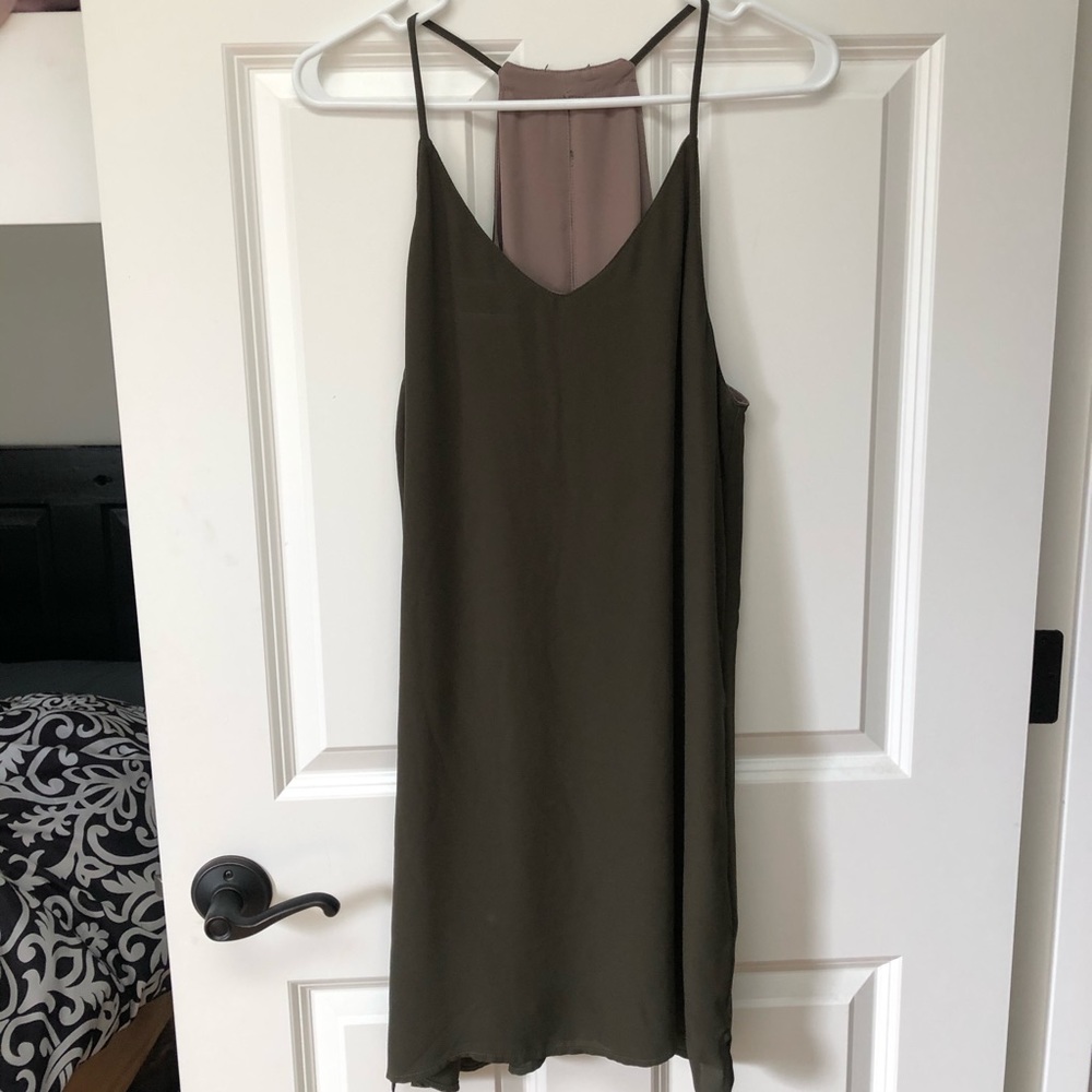 Olive green spaghetti strap flowy dress